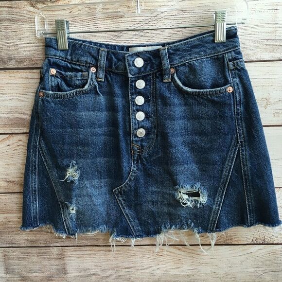 We The Free Distressed Denim Skirt - Blue - Picture 1 of 4